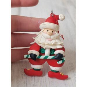 Handmade Santa Claus Green Stripe candy cane ornament Xmas